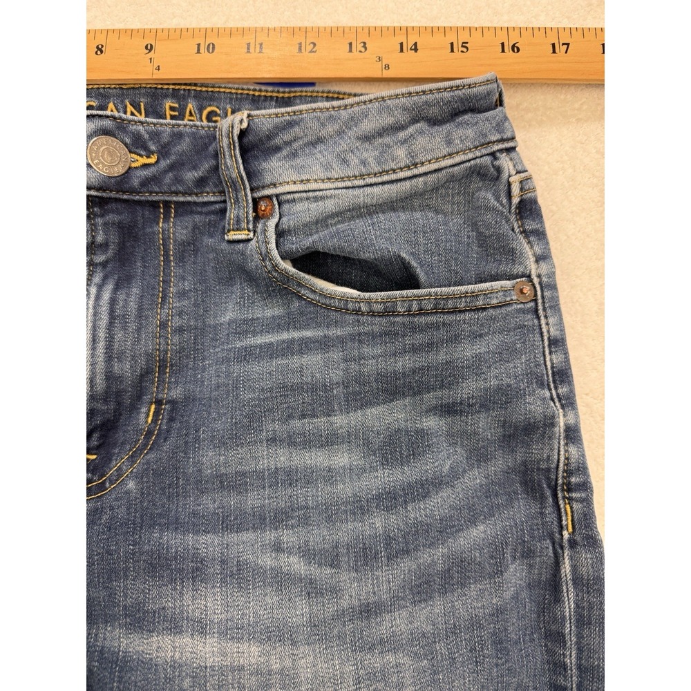 American Eagle Jeans Men 32x32 Blue Straight Flex Whisker Distress Stretch Denim - Picture 4 of 9